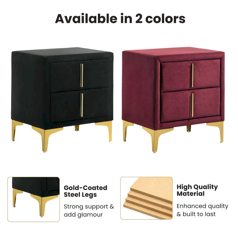 Glim Glam Fabric 2-Drawer Nightstand by Furniture of America