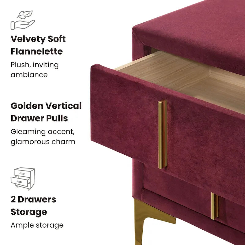 Two-drawer fabric nightstand
