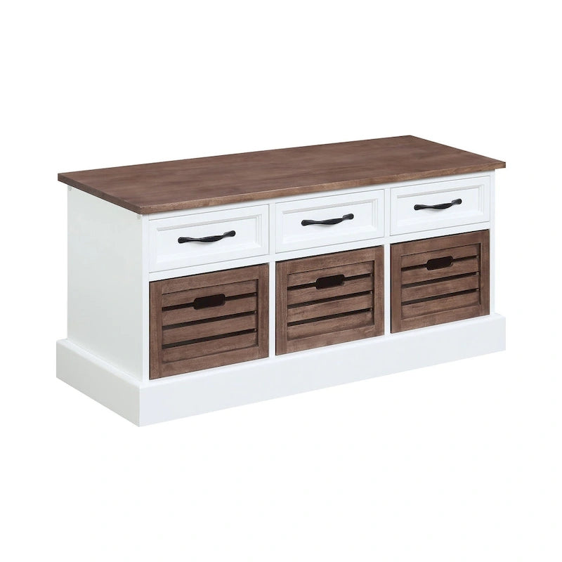 3 Drawers Storage Bench, Weathered Brown and White