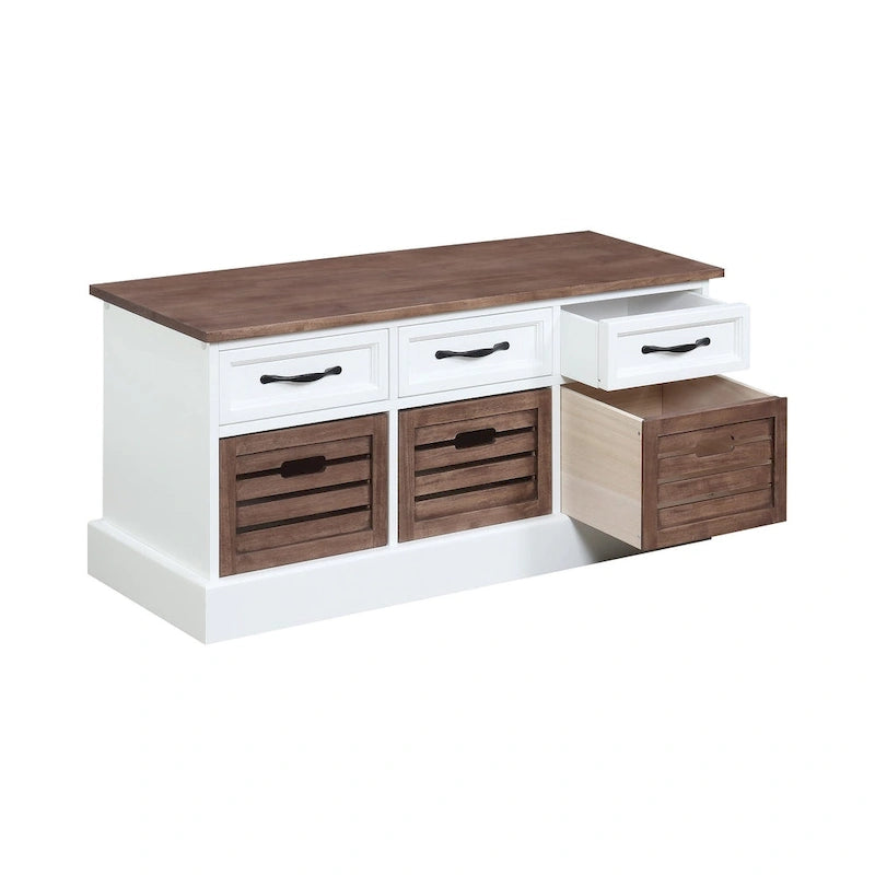 Banc de rangement à 3 tiroirs, marron et blanc patinés
