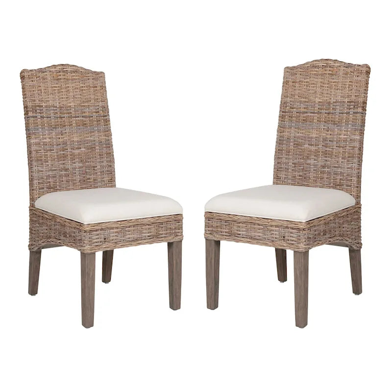 Gepolsterte Esszimmerstühle aus natürlichem Rattan - 2er-Set