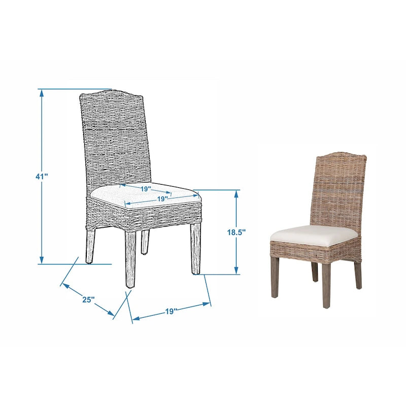 Gepolsterte Esszimmerstühle aus natürlichem Rattan - 2er-Set