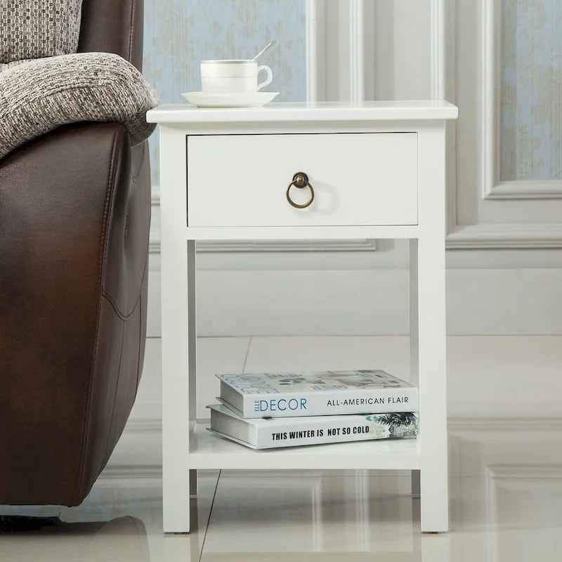 Wooden X-Base Nightstand with Single Drawer