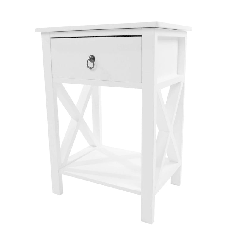 Wooden X-Base Nightstand with Single Drawer