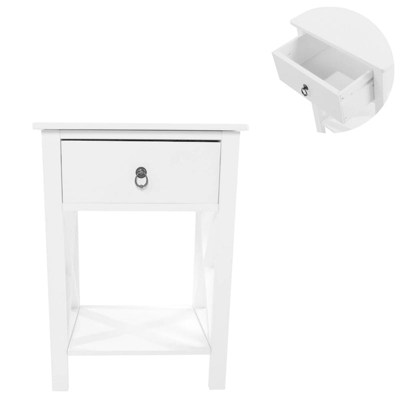 Wooden X-Base Nightstand with Single Drawer