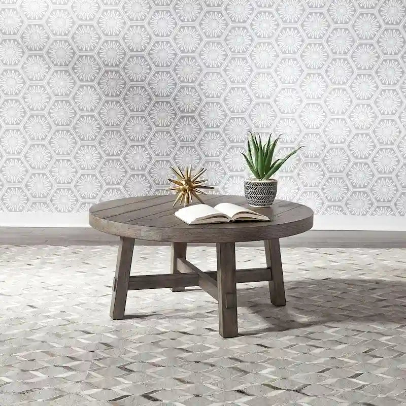 Modern Farmhouse Dusty Charcoal Distressed Splay Leg Round Cocktail Table
