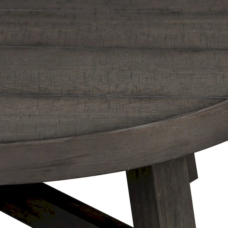 Table ronde moderne de style ferme, gris anthracite patiné, avec pieds évasés