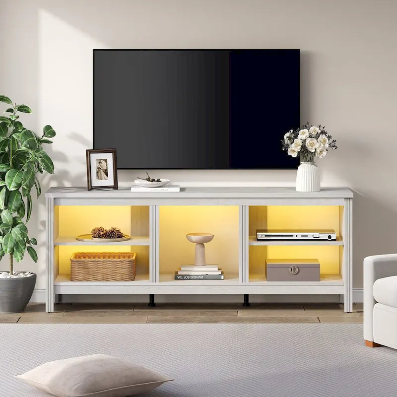 Meuble TV classique de 70 pouces, console TV pour téléviseur de 75 pouces avec LED