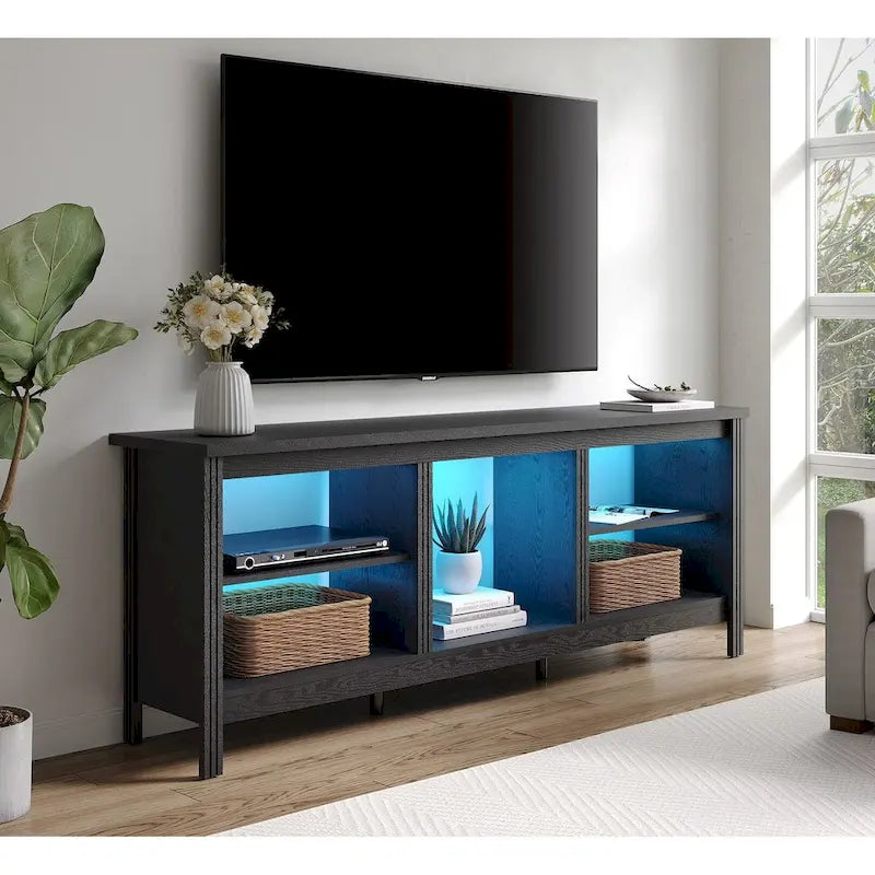 Meuble TV classique de 70 pouces, console TV pour téléviseur de 75 pouces avec LED