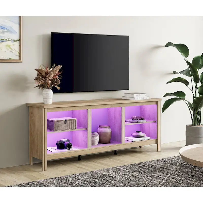 Meuble TV classique de 70 pouces, console TV pour téléviseur de 75 pouces avec LED