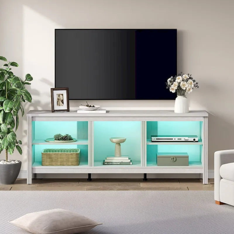 Meuble TV classique de 70 pouces, console TV pour téléviseur de 75 pouces avec LED