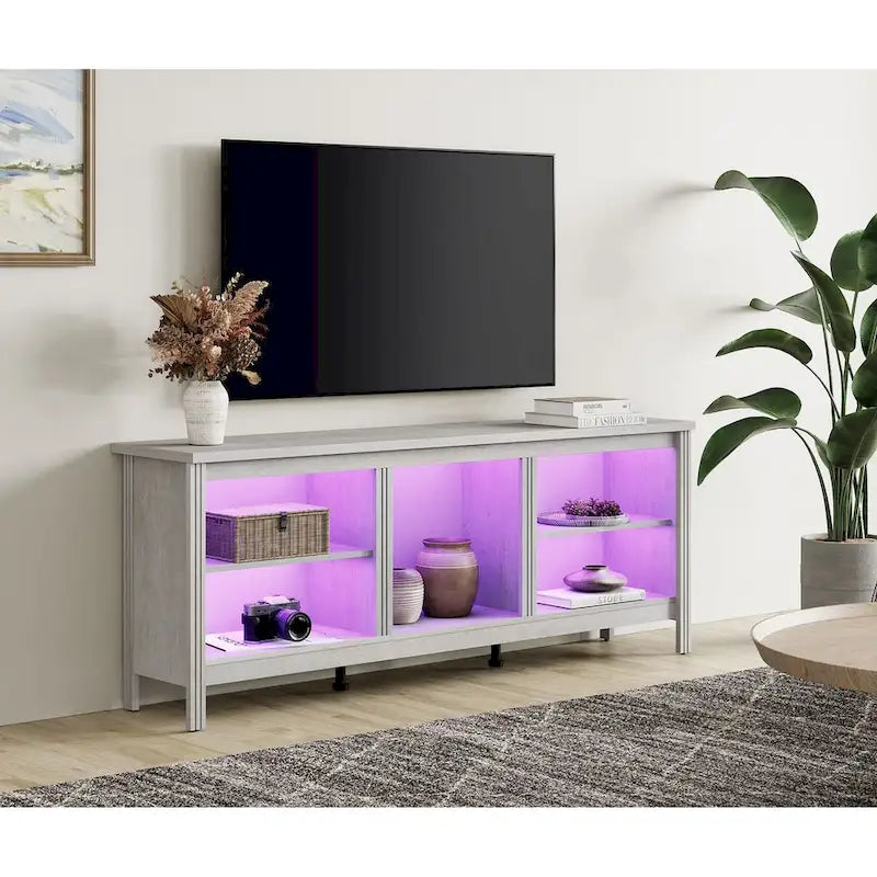 Meuble TV classique de 70 pouces, console TV pour téléviseur de 75 pouces avec LED