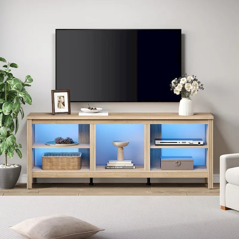 Meuble TV classique de 70 pouces, console TV pour téléviseur de 75 pouces avec LED