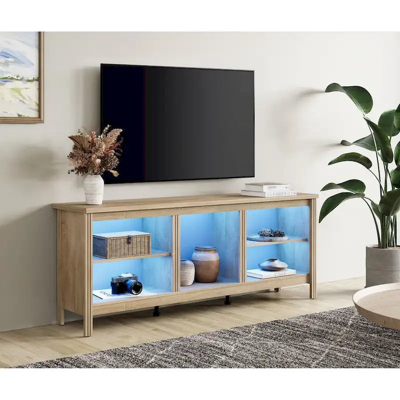 Meuble TV classique de 70 pouces, console TV pour téléviseur de 75 pouces avec LED