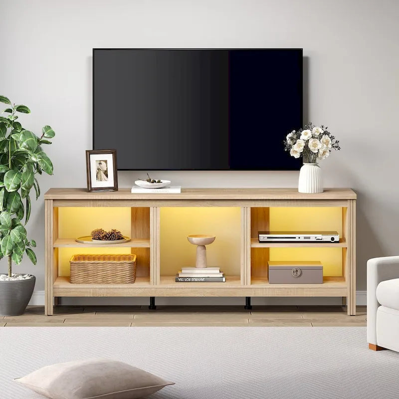 Meuble TV classique de 70 pouces, console TV pour téléviseur de 75 pouces avec LED