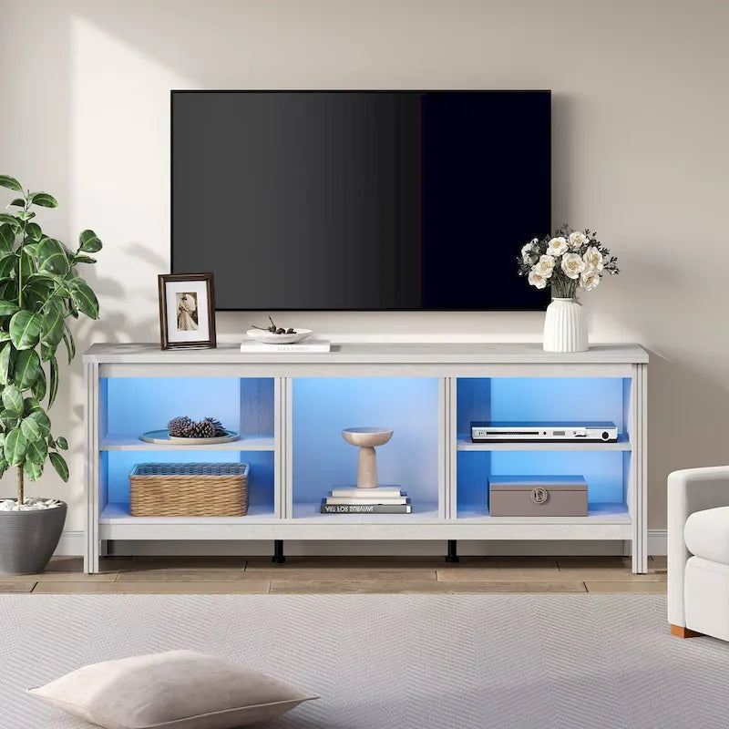 Meuble TV classique de 70 pouces, console TV pour téléviseur de 75 pouces avec LED