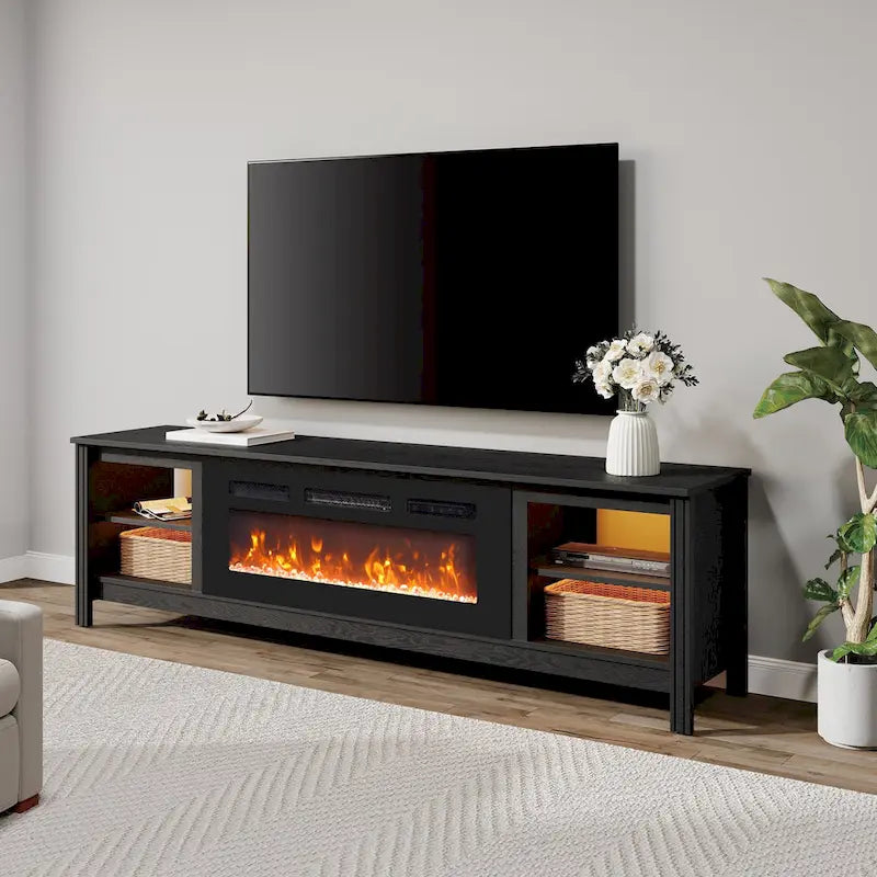 Meuble TV classique de 70 pouces, console TV pour téléviseur de 75 pouces avec LED
