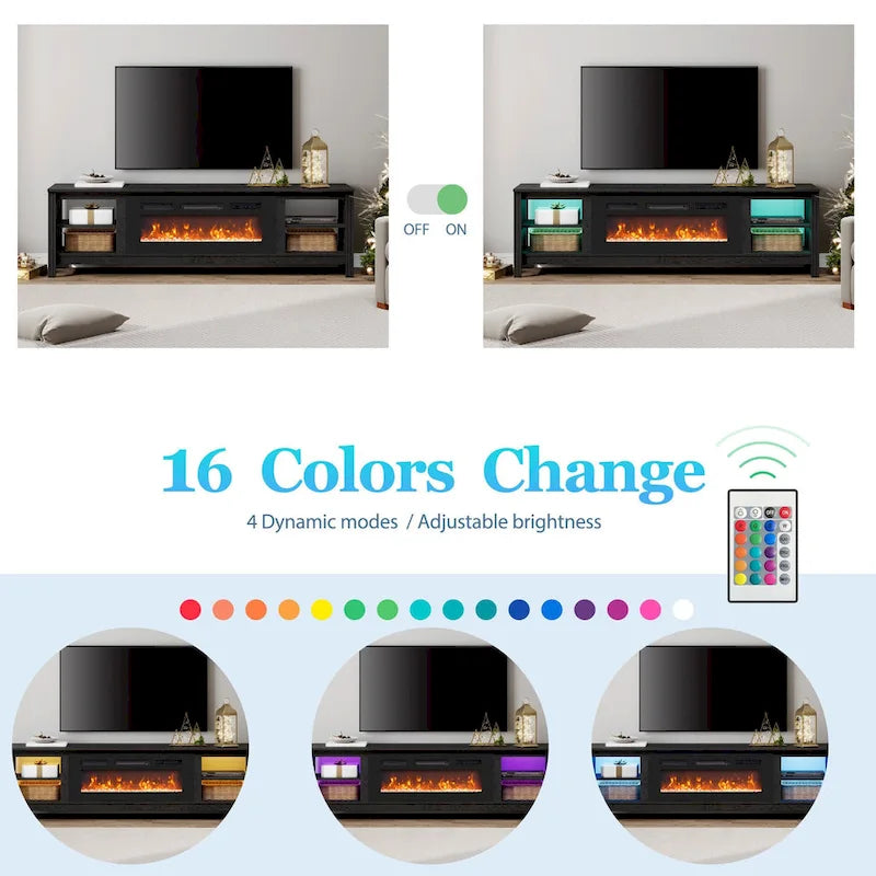 Meuble TV classique de 70 pouces, console TV pour téléviseur de 75 pouces avec LED