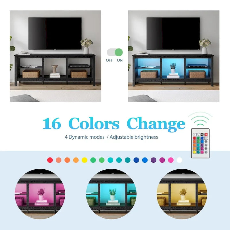 Meuble TV classique de 70 pouces, console TV pour téléviseur de 75 pouces avec LED