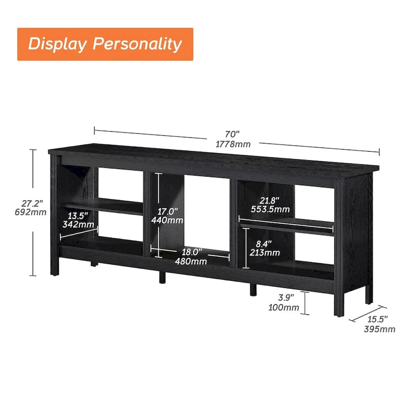 Meuble TV classique de 70 pouces, console TV pour téléviseur de 75 pouces avec LED