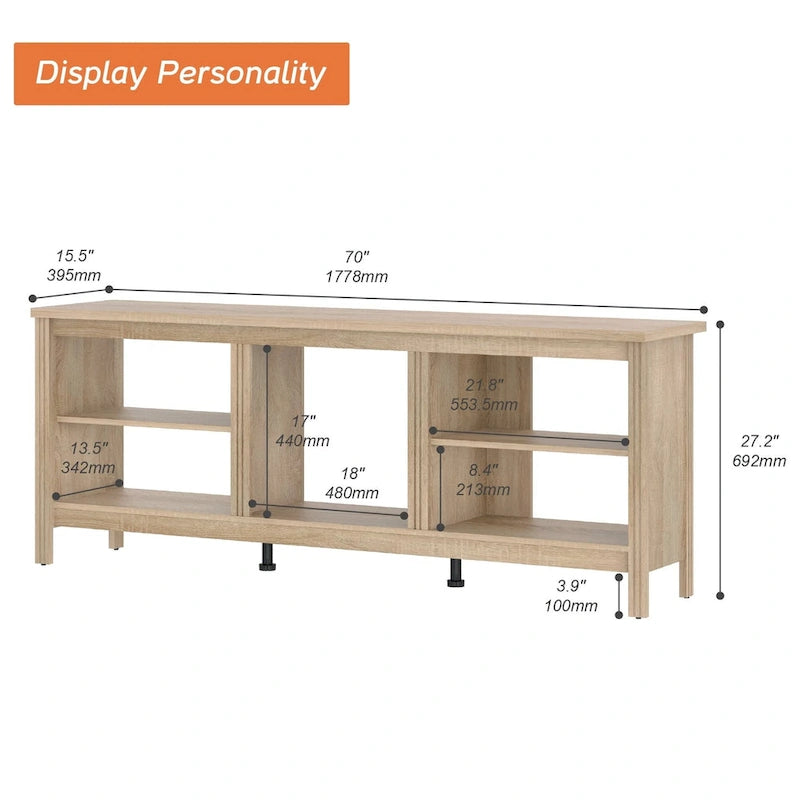 Meuble TV classique de 70 pouces, console TV pour téléviseur de 75 pouces avec LED