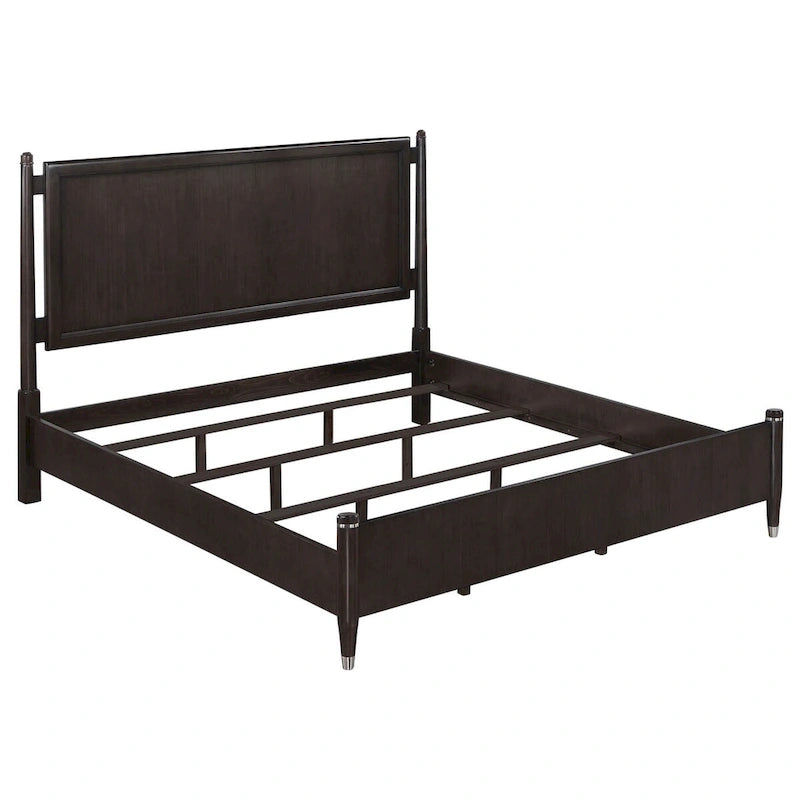 Amber Queen Size Poster Bed, Floating Headboard with Low Footboard, Brown