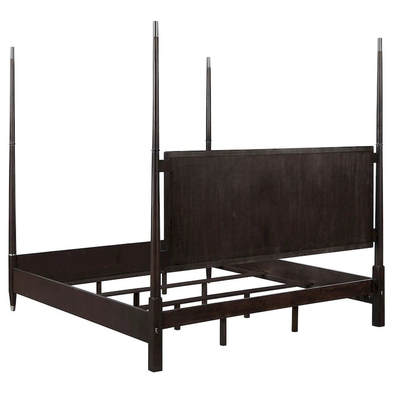 Amber Queen Size Poster Bed, Floating Headboard with Low Footboard, Brown