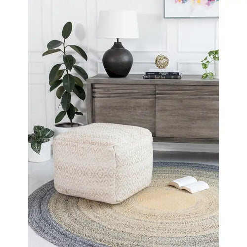 Jani Rhombus 22-inch Brown Square Pouf Ottoman - Handmade Footrest for Living Room, Bedroom, Nursery, Kidsroom