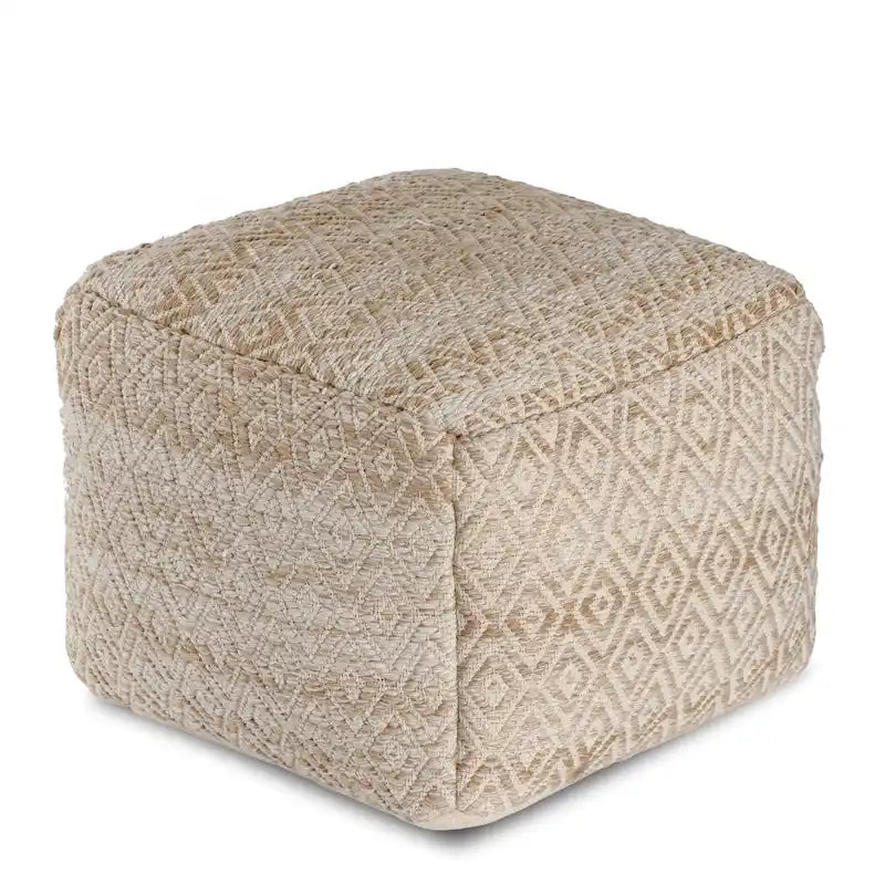 22-inch Brown Square Pouf Ottoman - Handmade Footrest for Living Room, Bedroom, Nursery, Kidsroom