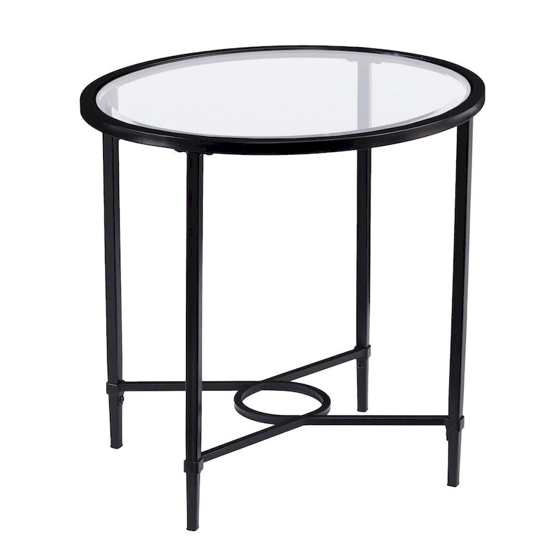 25 tables d’appoint ovales noires et en verre transparent - 25x21x24.75