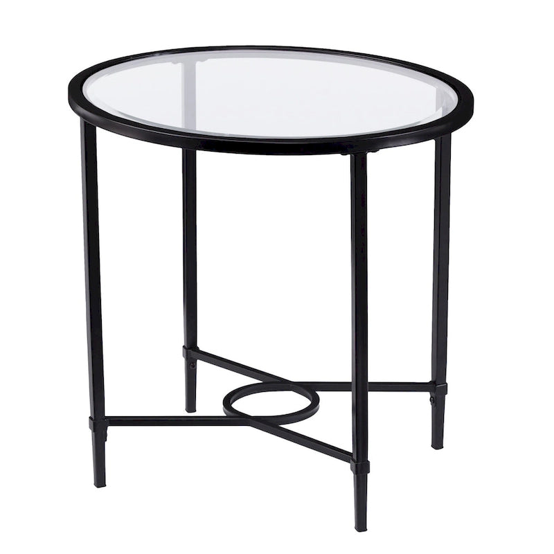 25 Black And Clear Glass Oval End Table - 25x21x24.75
