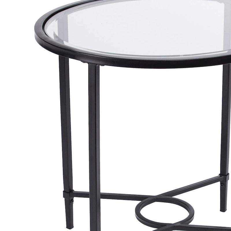 25 Black And Clear Glass Oval End Table - 25x21x24.75