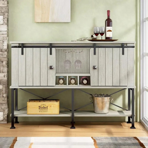 52 inch Wine Cabinet with Barn Door & Adjustable Shelves - 52 W x 38 D x 15.5 H