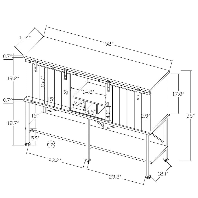 132,1 cm Weinschrank mit Scheunentor und verstellbaren Ablagen - 52 W x 38 D x 15.5 H