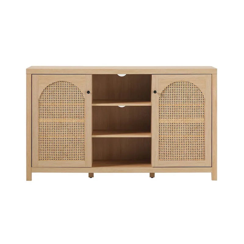 Transitional 58 2-Door Sideboard with Arched Rattan Panels for Living Room, Bedroom and Office