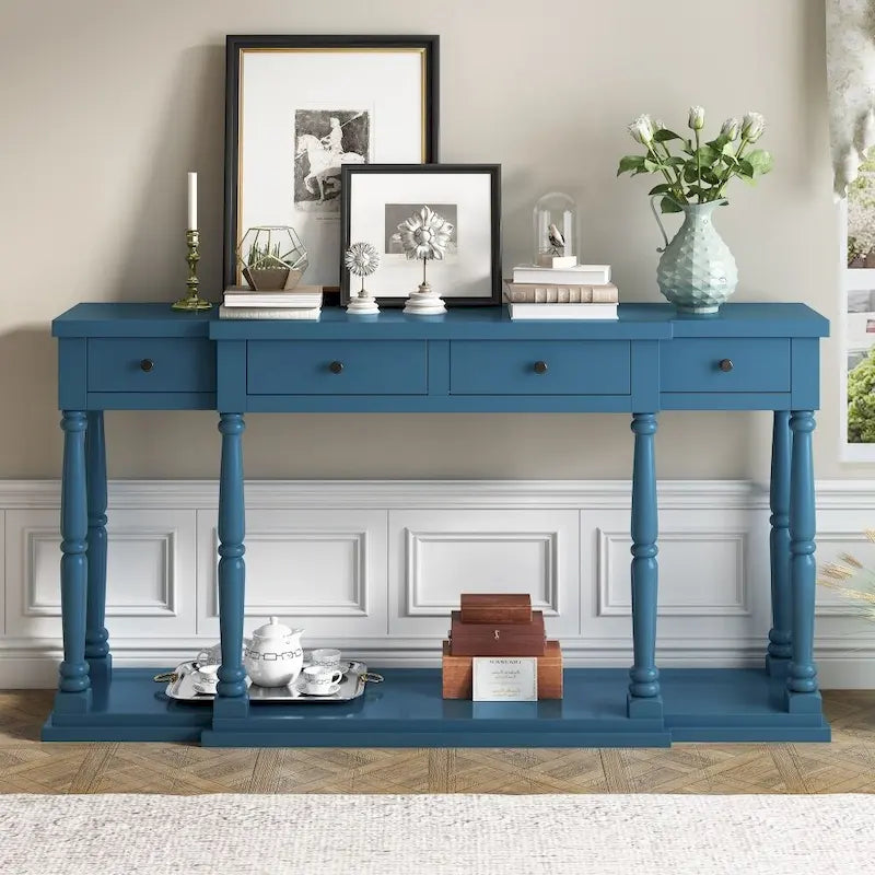 Retro-Konsolentisch für Flur, Wohnzimmer oder Schlafzimmer mit 4 Schubladen und 1 Ablage