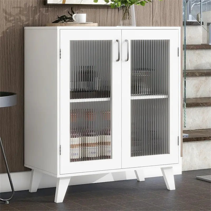 Modern Wood Bathroom Cabinet with 2 Glass Doors and Adjustable Shelf