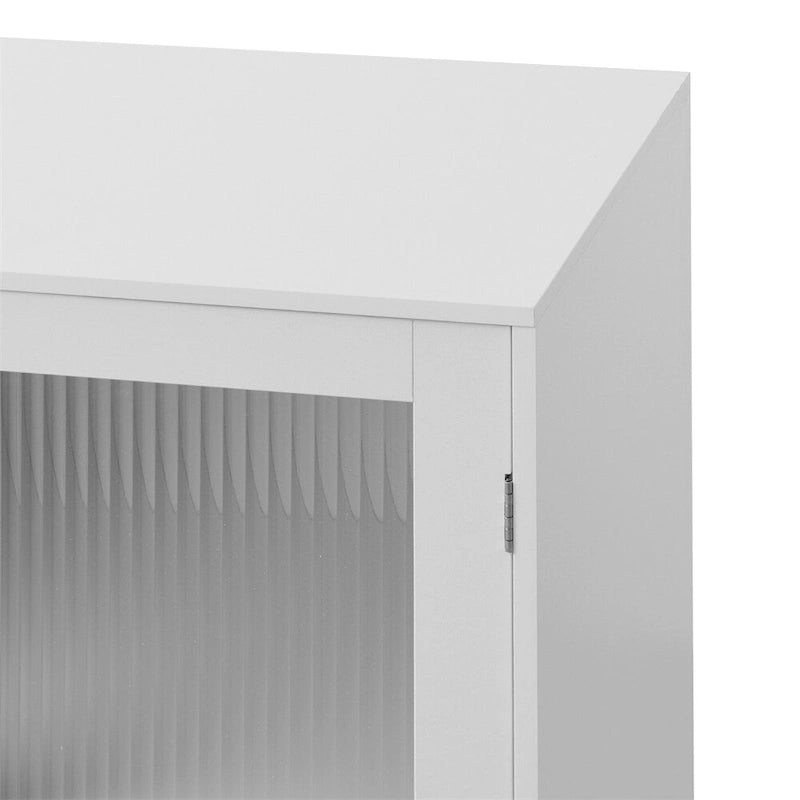 Modern Wood Bathroom Cabinet with 2 Glass Doors and Adjustable Shelf
