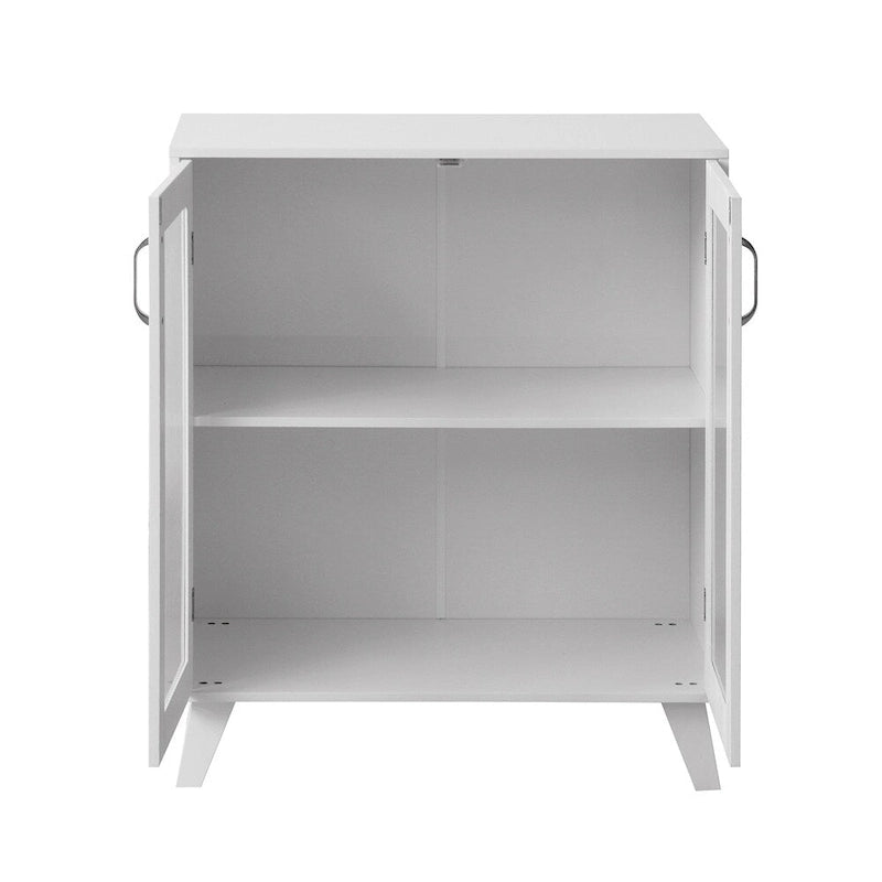 Modern Wood Bathroom Cabinet with 2 Glass Doors and Adjustable Shelf