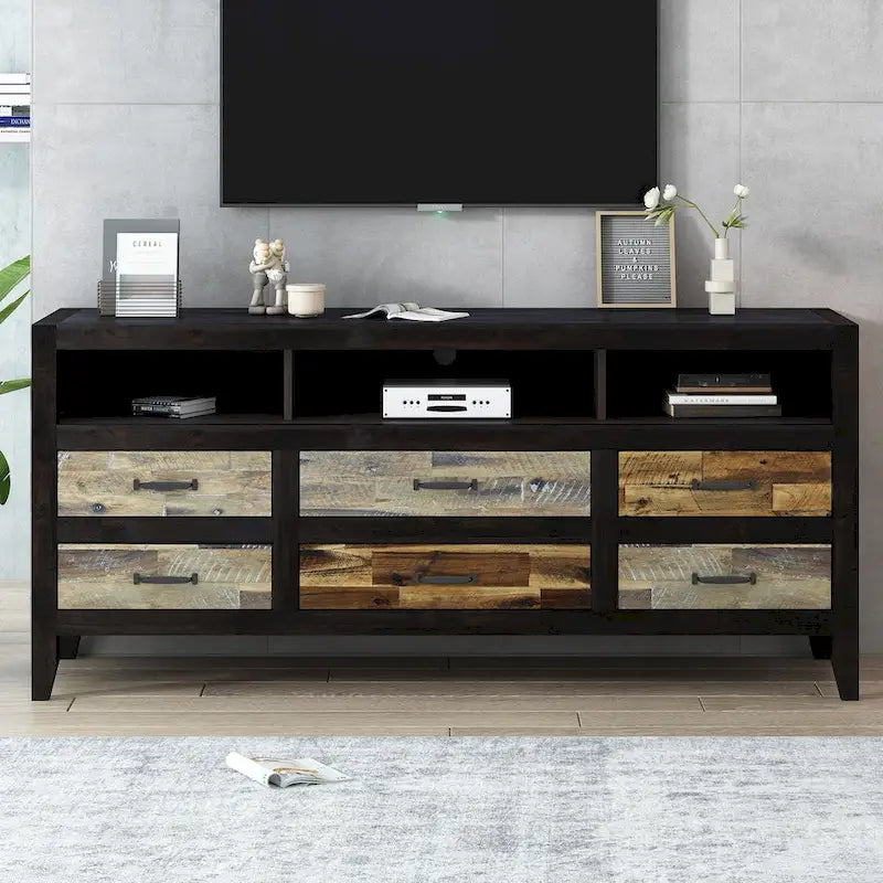 Retro Distressed Wooden TV Stand for TVs up to 65 Inches, Entertainment Center Media Console with 6 Drawers and 3 Shelves