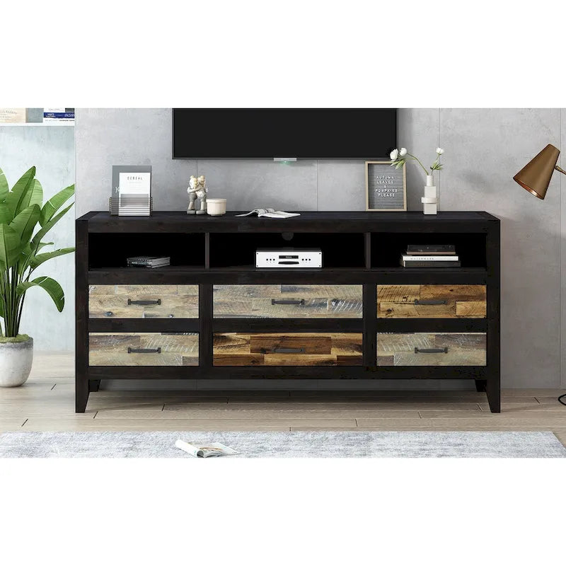 Retro Distressed Wooden TV Stand for TVs up to 65 Inches, Entertainment Center Media Console with 6 Drawers and 3 Shelves