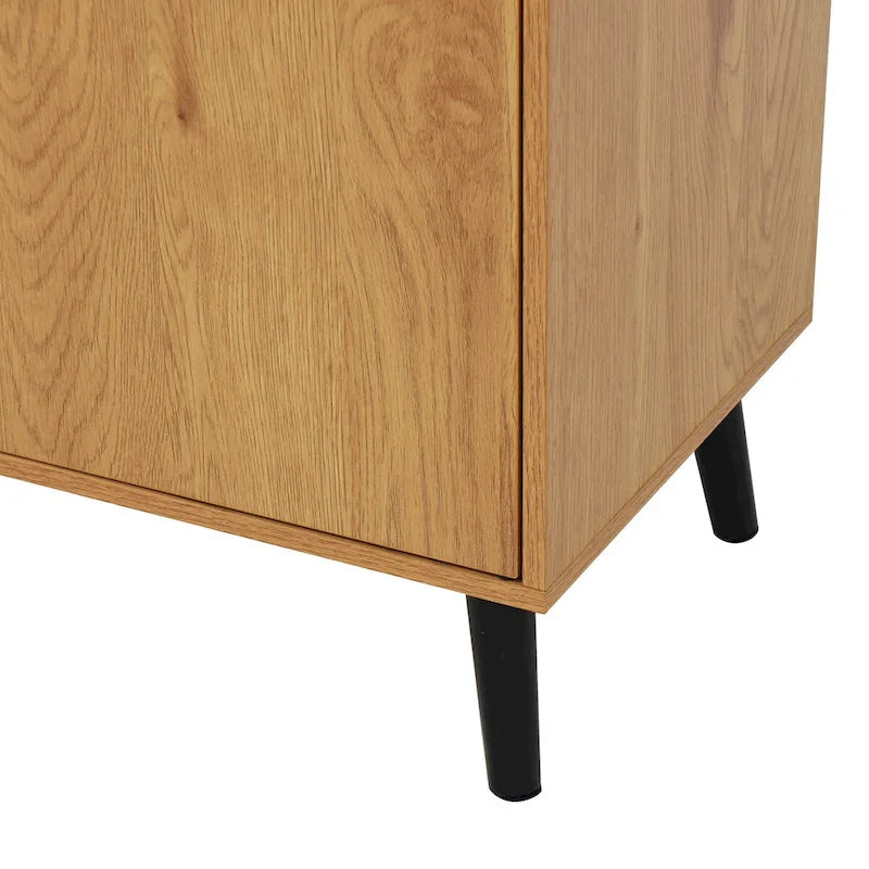 Armoire de rangement avec 3 tiroirs et étagère réglable, armoire du milieu du siècle avec porte, armoire d’appoint, couleur bois naturel