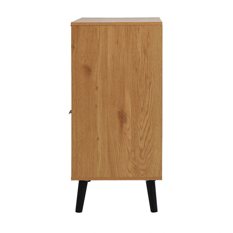 Armoire de rangement avec 3 tiroirs et étagère réglable, armoire du milieu du siècle avec porte, armoire d’appoint, couleur bois naturel
