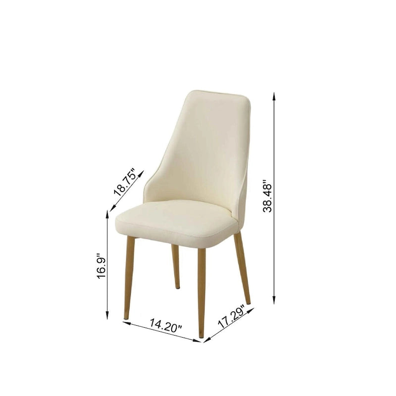 Chaise de salle à manger en similicuir PU blanc avec pieds en métal robustes pour salon, salle à manger et salle de réception (lot de 2)