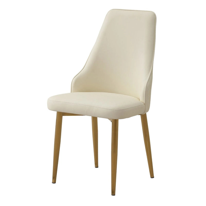 Chaise de salle à manger en similicuir PU blanc avec pieds en métal robustes pour salon, salle à manger et salle de réception (lot de 2)